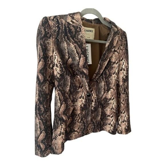 L’ AGENCE Chamberlain Python Print Single Breasted Blazer Jacket Brown Size 2 - Picture 4 of 16